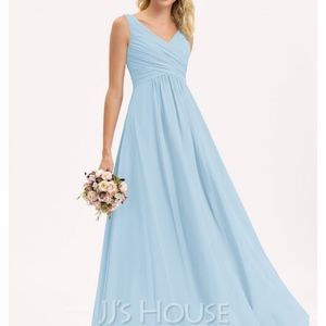 *JJ'S HOUSE* A-Line V-neck Floor-Length Chiffon Bridesmaid Dress in Sky Blue